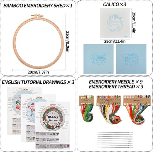 Bekecidi Christmas Embroidery Kit, 3 Xmas Pattern Sets with 1 Embroidery Bamboo Hoop, Santa Claus Snowman Xmas Tree Pattern Collection for Christmas Decor Festival Gift (Style 2) in Saudi Arabia