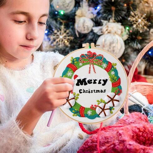 Bekecidi Christmas Embroidery Kit, 3 Xmas Pattern Sets with 1 Embroidery Bamboo Hoop, Santa Claus Snowman Xmas Tree Pattern Collection for Christmas Decor Festival Gift (Style 2) in Saudi Arabia