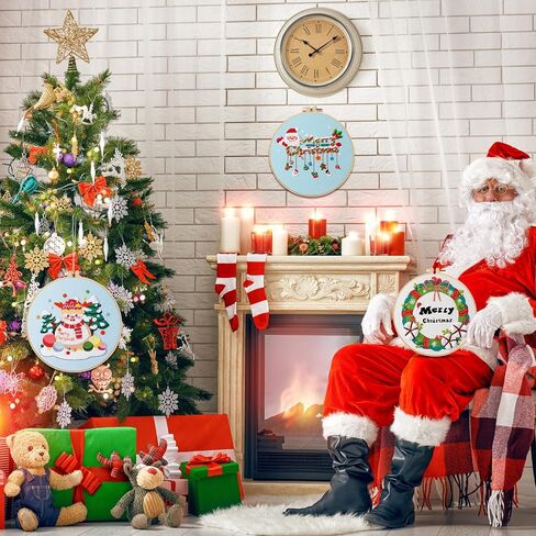 Bekecidi Christmas Embroidery Kit, 3 Xmas Pattern Sets with 1 Embroidery Bamboo Hoop, Santa Claus Snowman Xmas Tree Pattern Collection for Christmas Decor Festival Gift (Style 2) in Saudi Arabia