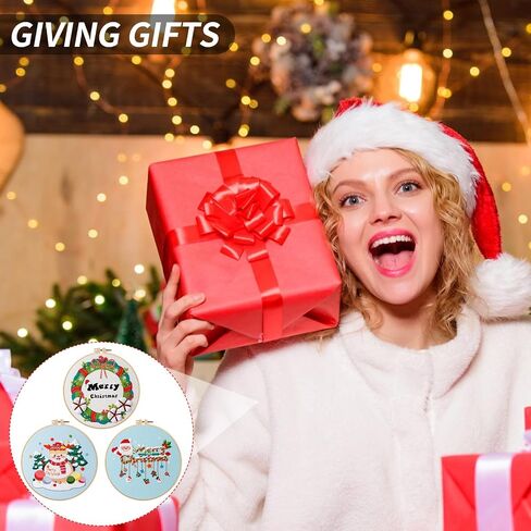 Bekecidi Christmas Embroidery Kit, 3 Xmas Pattern Sets with 1 Embroidery Bamboo Hoop, Santa Claus Snowman Xmas Tree Pattern Collection for Christmas Decor Festival Gift (Style 2) in Saudi Arabia