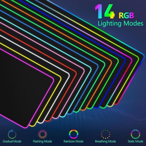 Large RGB Gaming Mouse Pad: 35.4"x15.7" Desk Mat for Keyboard and Mouse, LED Game Mousepad with 14 Colors Light Modes, Non-Slip Desk Pad Matt Protector+Coasters-for Home, Office, Desktop-Black in Kuwait