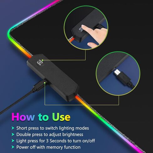 Large RGB Gaming Mouse Pad: 35.4"x15.7" Desk Mat for Keyboard and Mouse, LED Game Mousepad with 14 Colors Light Modes, Non-Slip Desk Pad Matt Protector+Coasters-for Home, Office, Desktop-Black in Kuwait