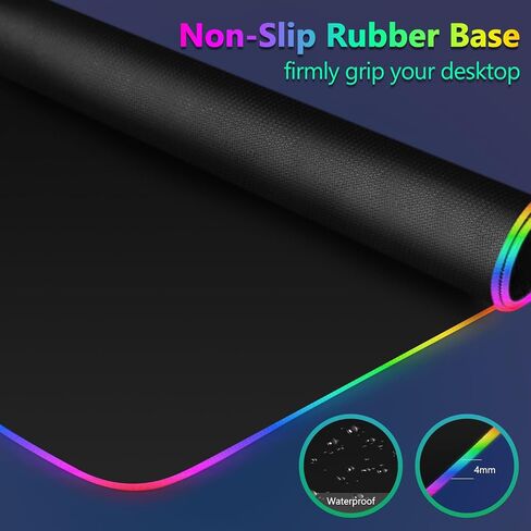 Large RGB Gaming Mouse Pad: 35.4"x15.7" Desk Mat for Keyboard and Mouse, LED Game Mousepad with 14 Colors Light Modes, Non-Slip Desk Pad Matt Protector+Coasters-for Home, Office, Desktop-Black in Kuwait