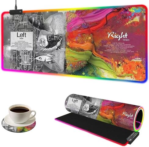 Large RGB Gaming Mouse Pad: 35.4"x15.7" Desk Mat for Keyboard and Mouse, LED Game Mousepad with 14 Colors Light Modes, Non-Slip Desk Pad Matt Protector+Coasters-for Home, Office, Desktop-Black in Kuwait