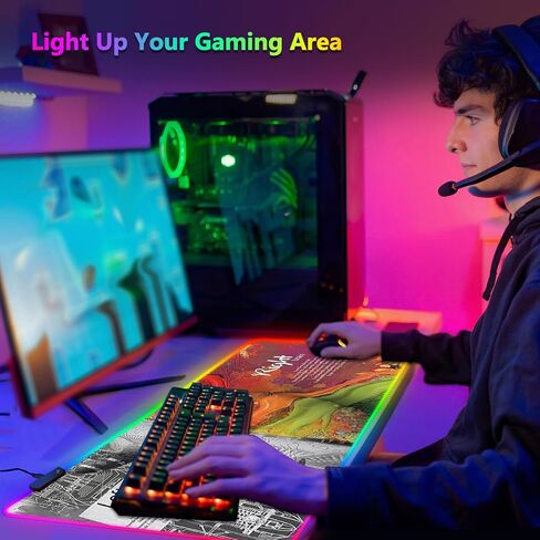 Large RGB Gaming Mouse Pad: 35.4"x15.7" Desk Mat for Keyboard and Mouse, LED Game Mousepad with 14 Colors Light Modes, Non-Slip Desk Pad Matt Protector+Coasters-for Home, Office, Desktop-Black in Kuwait