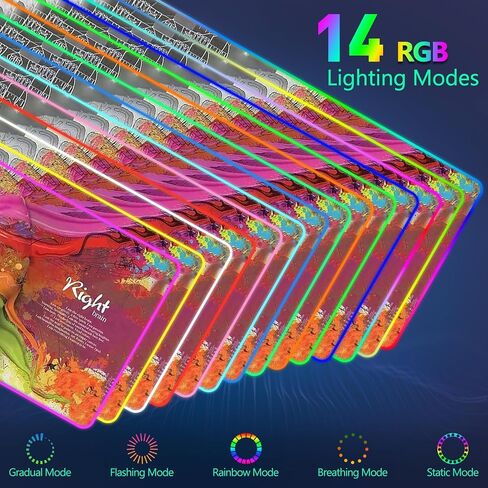 Large RGB Gaming Mouse Pad: 35.4"x15.7" Desk Mat for Keyboard and Mouse, LED Game Mousepad with 14 Colors Light Modes, Non-Slip Desk Pad Matt Protector+Coasters-for Home, Office, Desktop-Black in Kuwait