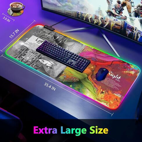 Large RGB Gaming Mouse Pad: 35.4"x15.7" Desk Mat for Keyboard and Mouse, LED Game Mousepad with 14 Colors Light Modes, Non-Slip Desk Pad Matt Protector+Coasters-for Home, Office, Desktop-Black in Kuwait