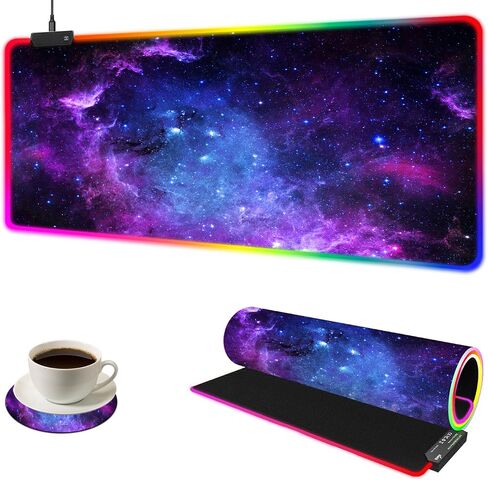 Large RGB Gaming Mouse Pad: 35.4"x15.7" Desk Mat for Keyboard and Mouse, LED Game Mousepad with 14 Colors Light Modes, Non-Slip Desk Pad Matt Protector+Coasters-for Home, Office, Desktop-Black in Kuwait