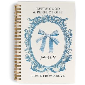 Blue Bow Christian Spiral Notebook for Women, Coquette Bible Journal Notebook for School Work, Bible Notebooks for Note Taking, James 1:17 Office Supplies Gifts for Women Girls, 5.5x8.3 Inch