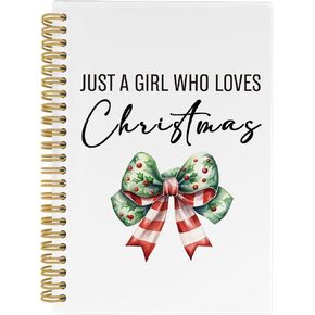 Just a Girl Who Loves Christmas Spiral Notebook, Christmas Journal, Christmas Bow 5.5"x8.3" 164pages Lined Notebooks College Ruled, Coquette Notebook for Office School Supplies