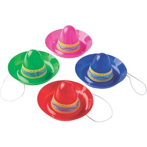 Fun Express FIESTA PLASTIC MINI SOMBRERO AST - Apparel Accessories - 12 Pieces