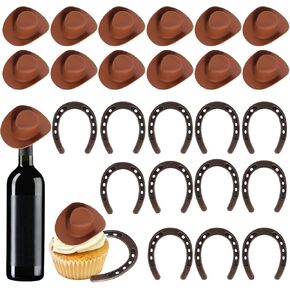 24Pcs Mini Cowboy Hats and Horseshoe Decorations for Western Theme Party, Wedding Centerpieces, Birthday