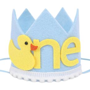 Rubber Ducky 1st Birthday Hat - Light Blue Crown with Summer Decor for Boys