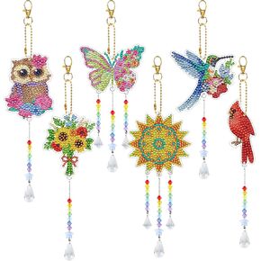 Sitsink Diamond Painting Wind Chimes - 6 Pcs Owl Diamond Painting Kits, Cute Animal Diamond Painting Art Kits, Owl Diamond Painting Suncatchers Crafts Kits, Diamond Painting Art Kits