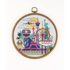 Las Vegas K072 Counted Cross Stitch KIT#2. Threads, Needles, Fabric and 4 Printed Color Schemes Inside. Embroidery Pattern Kit