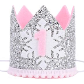 Snowflake 1st Birthday Crown for Baby Girls- Winter Onederland 1st Birthday Party Decorations, Silver and Pink Birthday Crown, Birthday Tiara, Baby Girls First Birthday Hat, Cake Smash Photo Props