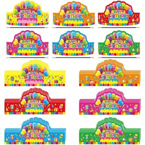 Birthday Crowns for Kids, 30 Pack Assorted Designs Paper Crowns, Classroom Birthday Hats, VBS Party Decor Adjustable Elastic Band, Reusable, Ages 15-28 inches, Multiple Colors