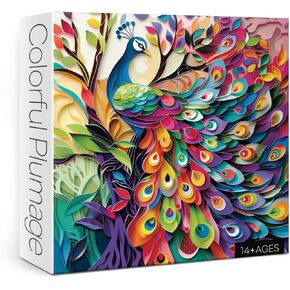 Colorful Peacock Puzzle for Adults 1000 Pieces, Pretty Papercut Bird Jigsaw Puzzle, Animal Beautiful Tree Puzzles