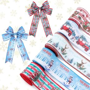 Riceshoot 30 Yards Christmas Wired Edge Ribbon 2.5 Inch Vintage Christmas Ribbon Holiday Wired Ribbon for Wreaths Bows Gift Wrapping and DIY Crafts (Cute)