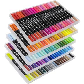 Vitoler Art Markers Dual Tips Coloring Brush Fineliner Color Pens,100 Colors of Water Based Marker for Calligraphy Drawing Sketching Coloring Book Journal Art Day Back To School Art Supplies Gift