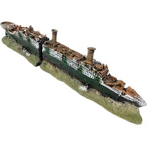 Aquarium Titanic Shipwreck Ornament - Aquarium Small Decor Cave for Fish Tank,Aquarium Small Sunken Ship Ornament,Small Aquarium Decoration for Fish Tank - 14.2 Inches Long