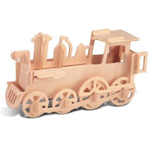 Puzzled 3D Puzzle Rolling Locomotive Train Wood Craft Construction Model Kit, Fun & Educational DIY Wooden Toy Assemble Unfinished Crafting Hobby Puzzle to Build & Paint for Decoration 30 Pieces Pack