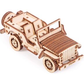 Wood Trick SUV Car Mini 3D Wooden Puzzle for Adults and Kids to Build - 6.3 x 2.8 in - Mechanical Moving Parts - Wood Model Kit
