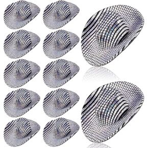 Sotiff Mini Disco Cowboy Hat Tiny Light up Holographic Space Cowgirl Hat Neon Party Decor for Party Doll, 12 Pcs