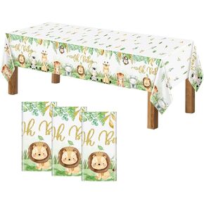 Safari Baby Shower Tablecloths Jungle Animals Plastic Table Cloths,108×54 Inch Oh Baby Party Supplies Sage Green Decorations for Boys Kids