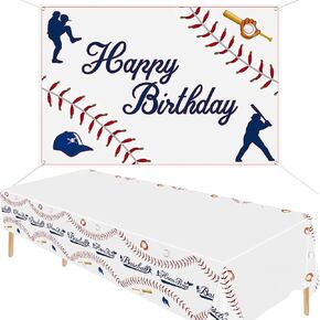 Baseball Party Decorations - Baseball Backdrop and Baseball Tablecover Set Baseball Theme Party Photo Booth Props for Kids and Baseball Fans Birthday Party Supplies