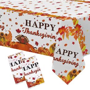 Thanksgiving Tablecloth Disposable Happy Thanksgiving Table Cover for Thanksgiving Party Decorations Supplies, 2 Pack