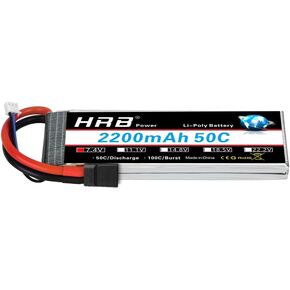 HRB 2S 7.4V 2200mAh LiPo Battery TR Plug 50C 100C Compatible with RC Airplane, RC Helicopter, RC Car, RC Truck, RC Boat