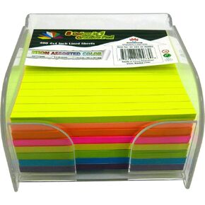 4A Sticky Note Dispenser Pen Holder Set, Self-Stick Notes, 8 Ultra Colors 4x4 Inches Lined 400 Neon Sheets Sticky Notes, 4A 404-AC-Holder