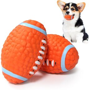3.4" Squeaky Dog Toy Football, Rugby Shape Interactive Dog Balls for Teething Puppies, Small and Medium Dogs, Durable Dogs Balls for Chewing and Training (Small, 2 PCS)