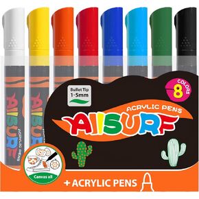 YPLUS Super Capacity Acrylic Paint Pens Markers, 8 Colors Big Acrylic Painting Pens Set, DIY Art Craft for Glass, Rock, Wood, Egg, Stone, Metal, Art Supplies Stocking Stuffers for Kids Toddler