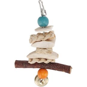 Parrot Toys, Bird Toys Bird Chew Toys Cuttlebone Cockatiel Toys Parrot Perch with Bell Hanging Bird Chewing Toys for African Greys Parrots Budgie (M)