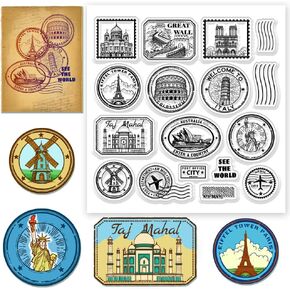 CHGCRAFT Landmark Clear Stamps Travel Silicone Stamps Famous Buildings Transparent Silicone Stamps DIY Scrapbook Supplies Album Decoration, Embossed Paper Crafting,5.9x5.9 Inch