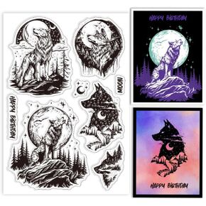 GLOBLELAND Wolf and Moon Clear Stamps for Cards Making Timberwolves Clear Stamp Seals Transparent Stamps for DIY Scrapbooking Photo Album Journal Home Decoration
