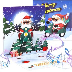 Decute Christmas Gift Cards, 3D Pop Up LED Light Postcards Christmas Greeting Cards with A Moving Santa and Jingle Bells Music, Perfect XMAS Holiday Christmas Gifts for Mom Wife Sister Boy Girl Kids
