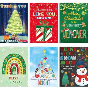 Fancy Land Christmas Thank You Cards for Teachers Appreciate Holiday Greeting Cards with Envelopes 12Pcs