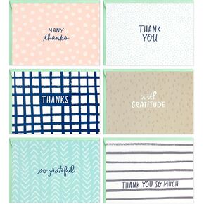 تشكيلة بطاقات الشكر المميزة من Hallmark Minimalist (48 بطاقة فارغة مع مظاريف) شيفرون نعناعي، نقطة بولكا أحمر الخدود، خطوط in Kuwait