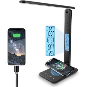 Desk lamp,LED Lamp with Wireless Charger,USB Charger Port,Touch Control,3 Color Modes,5 Brightness Levels,Eye-Protecting Table Lamp,Led Lights for Bedroom,Home,Office,Black