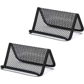 2pcs Multifunction Business Name Card Holder,N-Type Metal Mesh Business Card Organizer for Desk Office - Holder 50 Name Cards-Business Name Card Display Stand Phone Holder (Black)