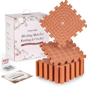 INMAKER Blocking Mats for Knitting & Crochet Projects – Upgraded Version Blocking Mats with Double-Sided Design (CM & Inches), 0.75-inch Thick Knitting Blocking Mats with 150 T-Pins