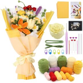 ZYNERY Crochet Flower Bouquet Kit Flower Crochet Kit for Beginners Adults Crochet Knitting Kit with Step-by-Step Video and Yarn Tools, Beginner Crochet Flowers Kit for Birthday Mother's Day Gift