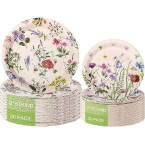 Pickmesh 60 Pcs Wildflower Paper Plates 9 in and 7 in Wild Floral Dinner Plates Watercolor Floral Dessert Plates Wildflower Party Plates for Garden Tea Party Wedding Birthday Baby Shower Bridal Shower