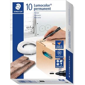 STAEDTLER Lumocolor Bullet Tip Permanent Marker, Black, Pack of 10