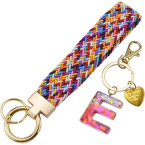 Wristlet Keychain with Initial Letter Colourful Braided Cute Wrist Lanyards Strap for Keys Wallet Handbag Phone