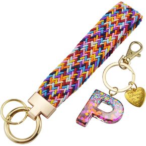 سلسلة مفاتيح معصم مع حرف أولي ملون ومضفر وحزام معصم لطيف لمفاتيح المحفظة وحقيبة اليد والهاتف in Kuwait