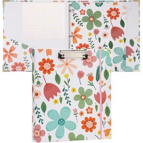 3 Ring Binder with Clipboard, 1 inch Flower Pattern Binder Organizer with 5-Tab Dividers, File Folder Labels, 2 Pockets - 8.5 x 11in Letter Size Decorative Binders for Women School Office Supplies